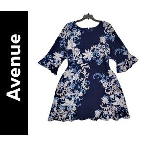 Avenue Dress Plus Size 22 Women Navy Blue Trapeze Belle Sleeve Floral  Dress